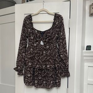 Arden B Brown Floral Long Sleeve Dress
